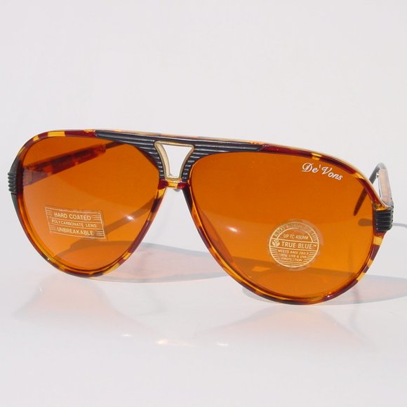 NWT True Vintage Sports Aviator Black & Tortoise frame w/"De'Vons" logo sunglass - Picture 1 of 5